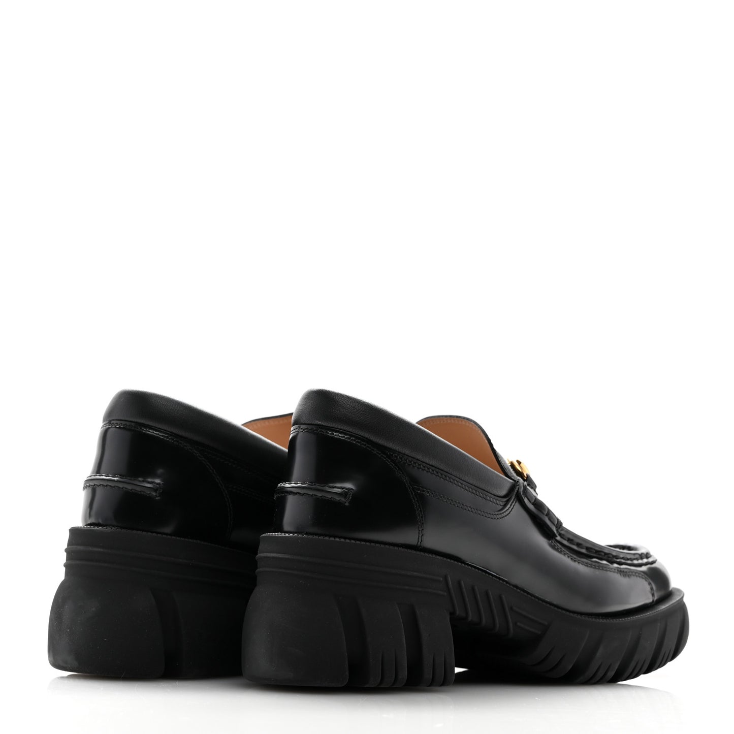 Magnum Calfskin Nappa Samoa Womens Horsebit Platform Chunky Lug Sole 40mm Loafers 40.5 Black