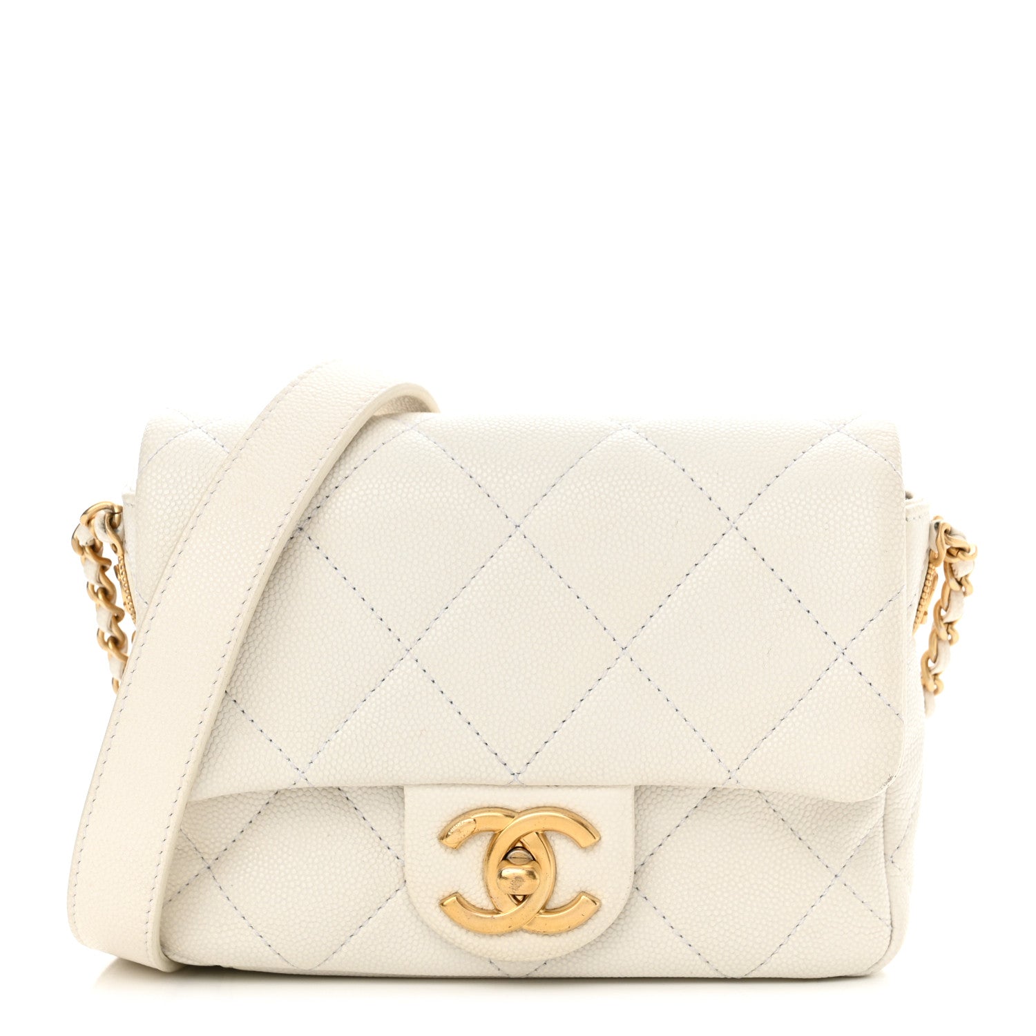 Chanel Caviar Quilted Mini Twist Your Buttons Flap White 1 of 13
