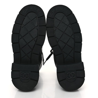 Chanel Lambskin Calfskin Quilted Lace Up Combat Boots 40 Black 5 of 10