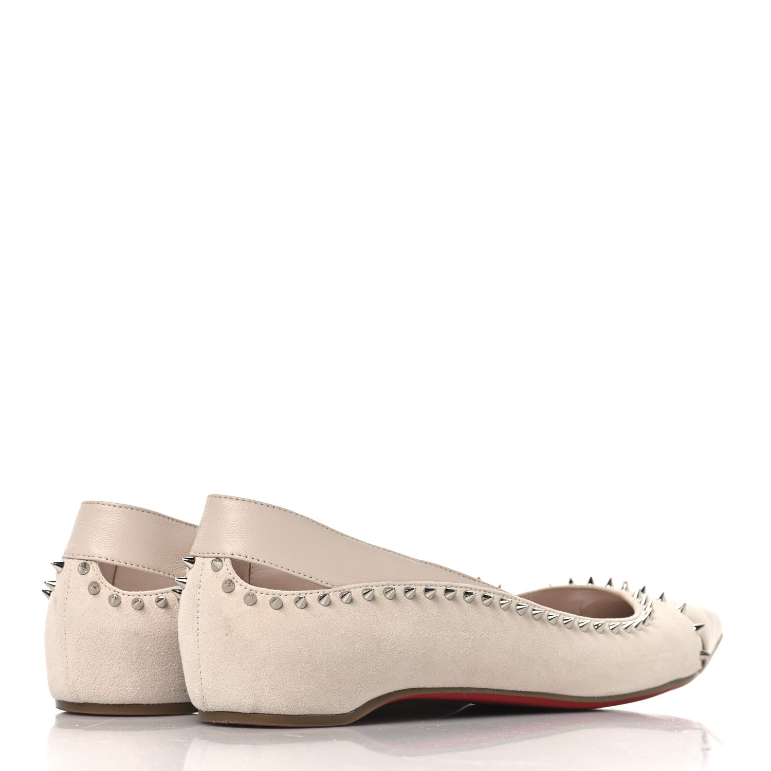 Christian Louboutin Nappa Suede Spikes Duvettina Ballerina Flats 40 Leche 5 of 8