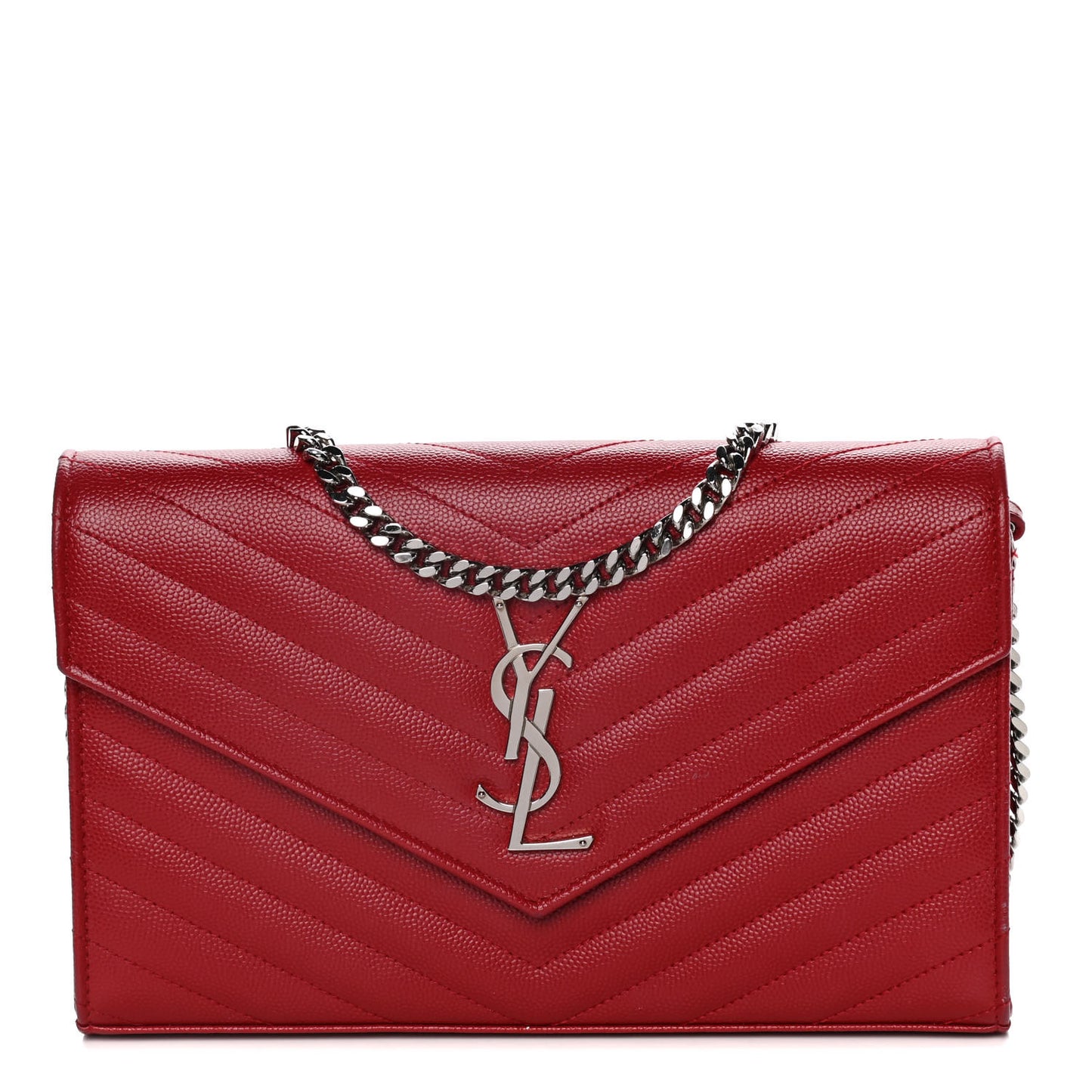 Grain De Poudre Matelasse Chevron Monogram Chain Wallet Red