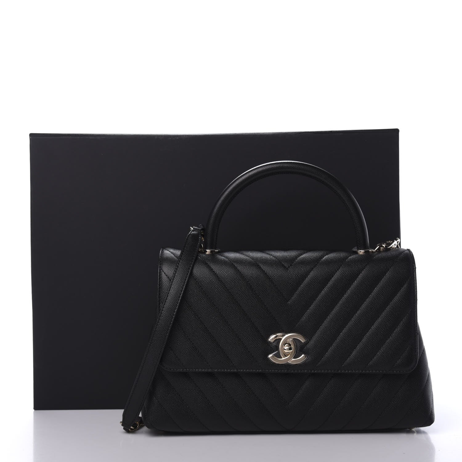 Chanel Caviar Chevron Quilted Small Coco Handle Flap Black 11 of 11