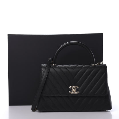 Chanel Caviar Chevron Quilted Small Coco Handle Flap Black 11 of 11