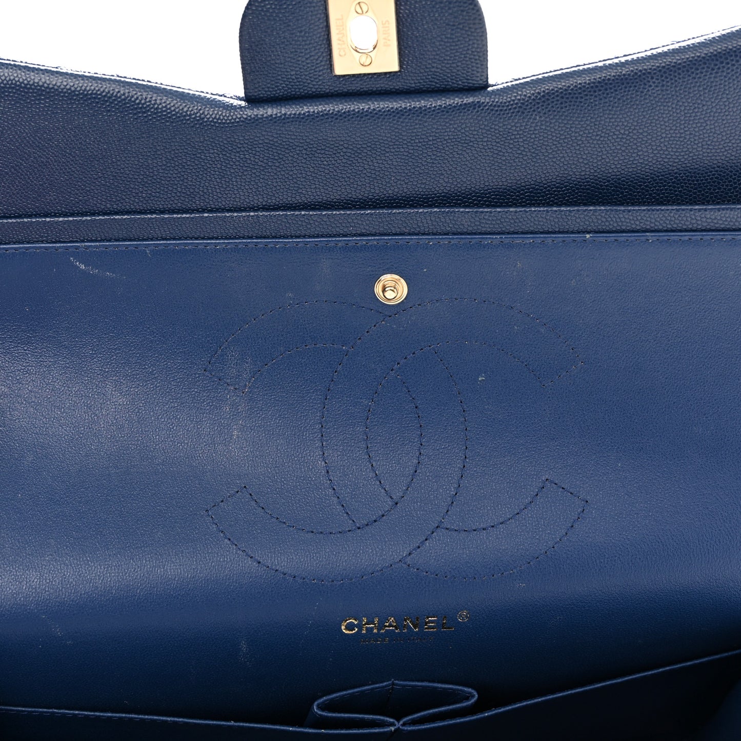 Caviar Quilted Jumbo Double Flap Navy