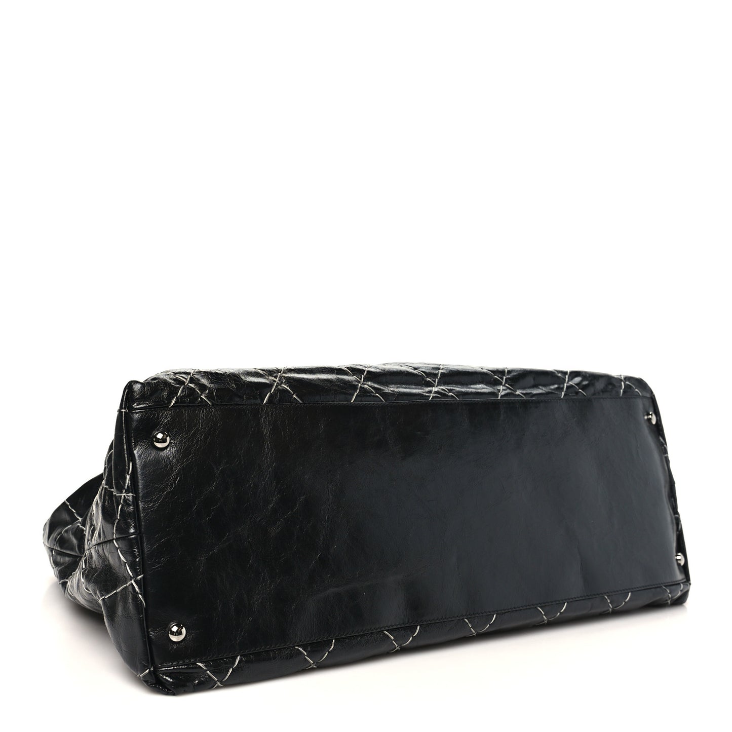 Glazed Goatskin Double Contrast Stitch Tote Black