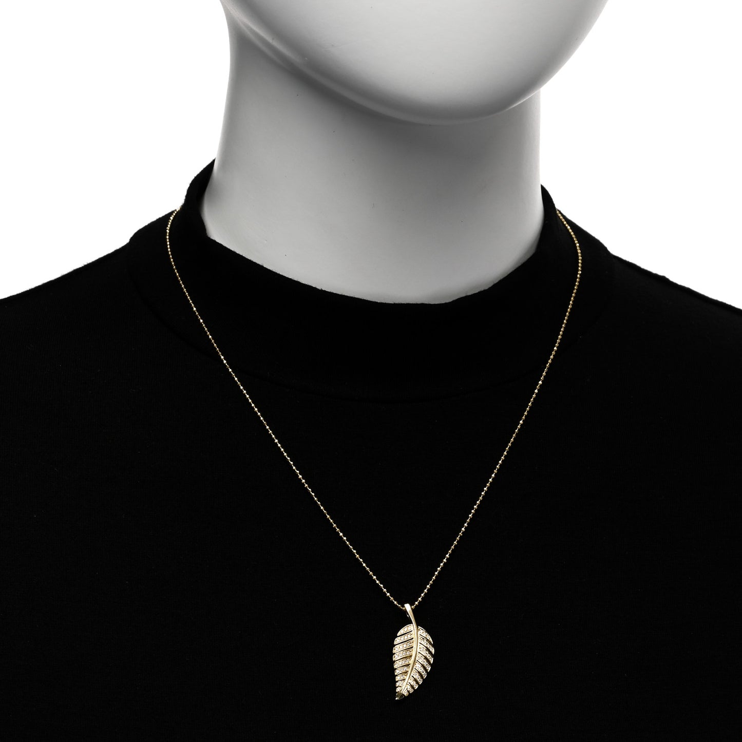 18K Yellow Gold Diamond Small Leaf Pendant Necklace