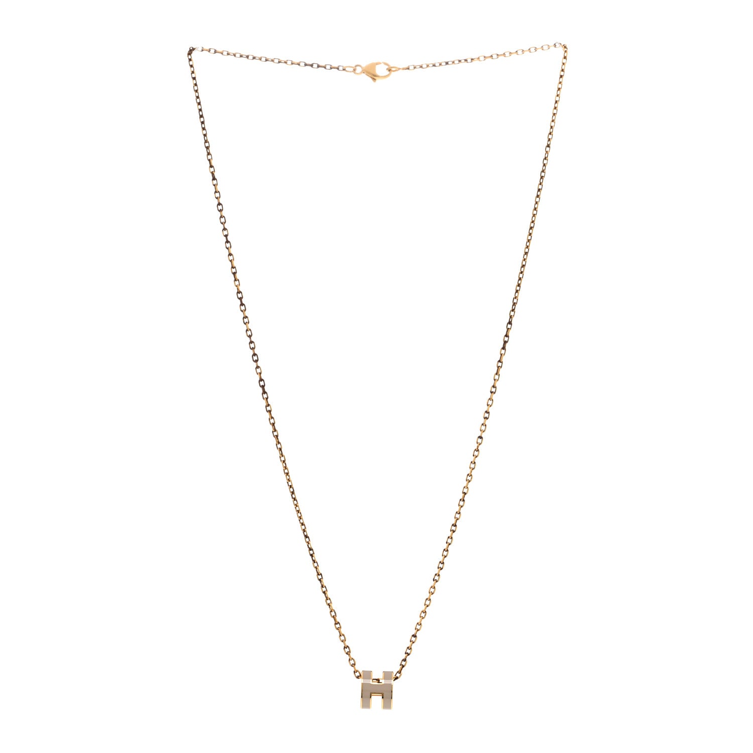Hermes Lacquered Gold Mini Pop H Pendant Necklace Marron Glace 3 of 7