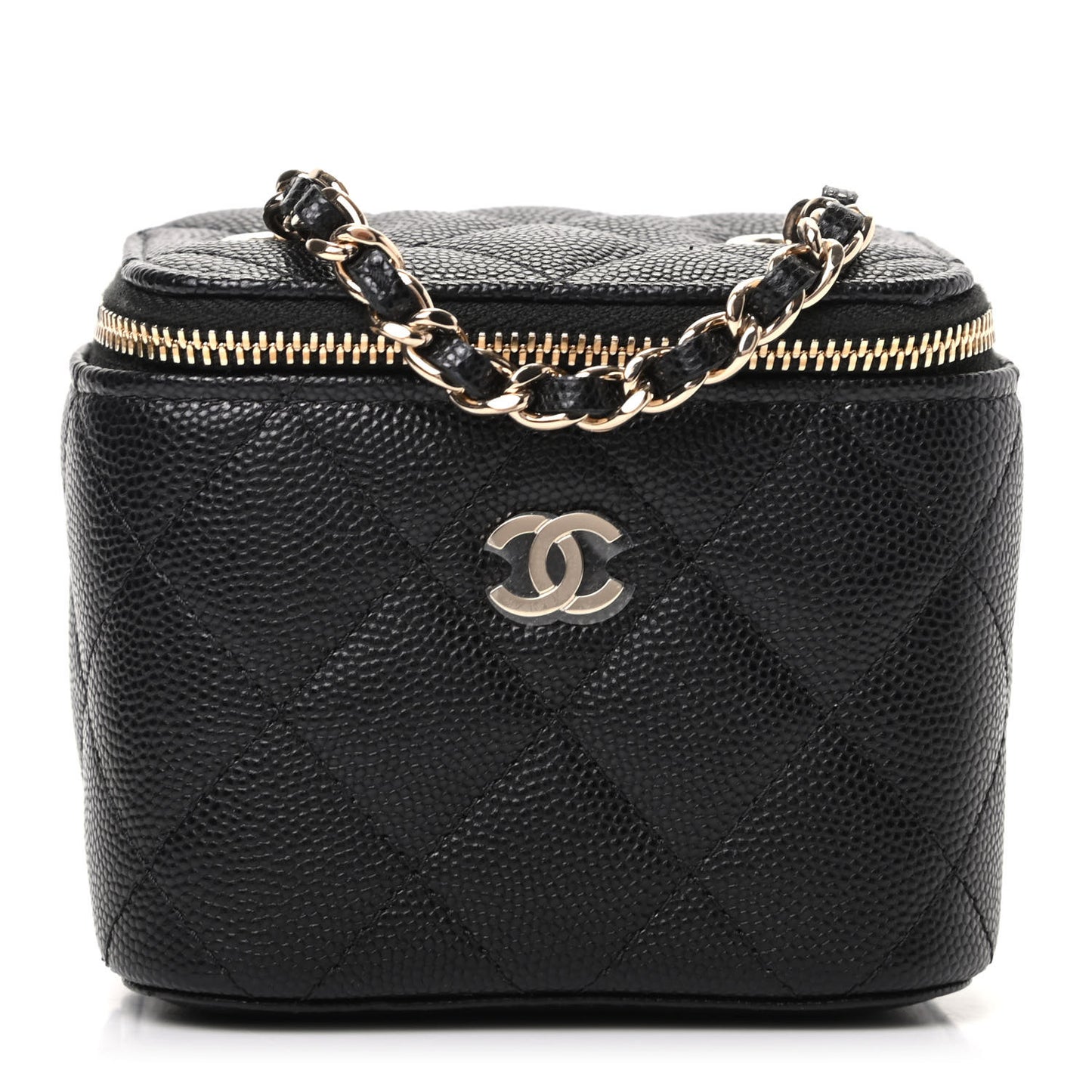 Caviar Quilted Mini Vanity Case With Chain Black