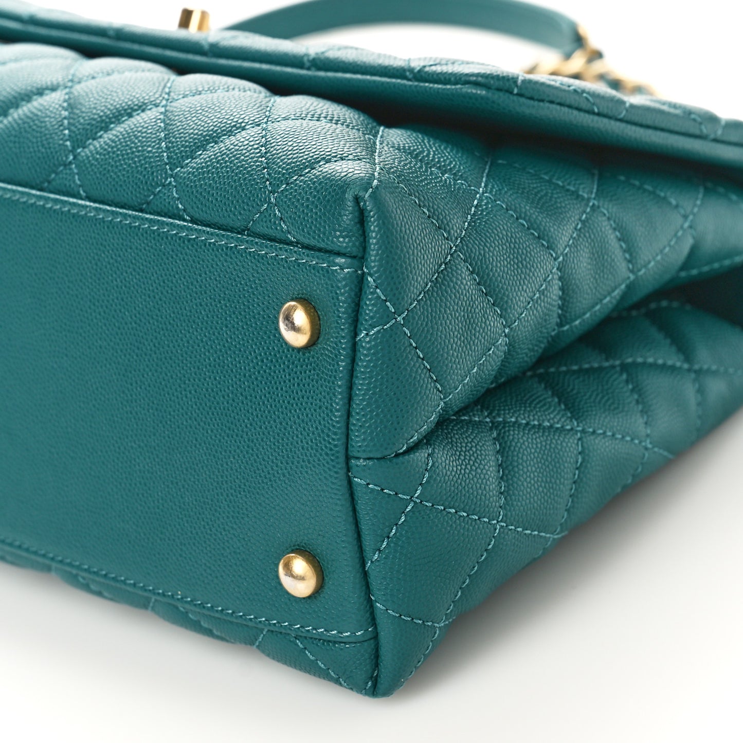 Caviar Quilted Small Coco Handle Flap Green