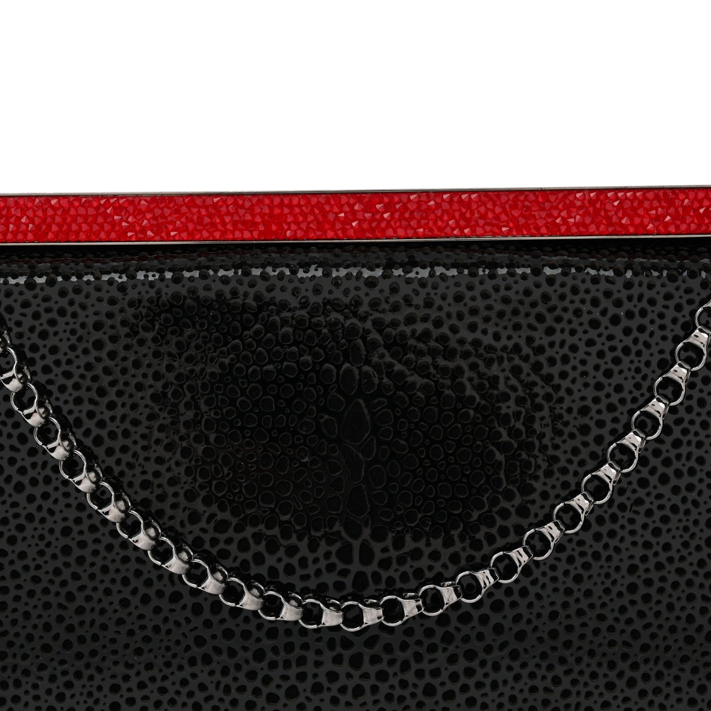 Patent Calfskin Crystal Vanite Small Clutch Black