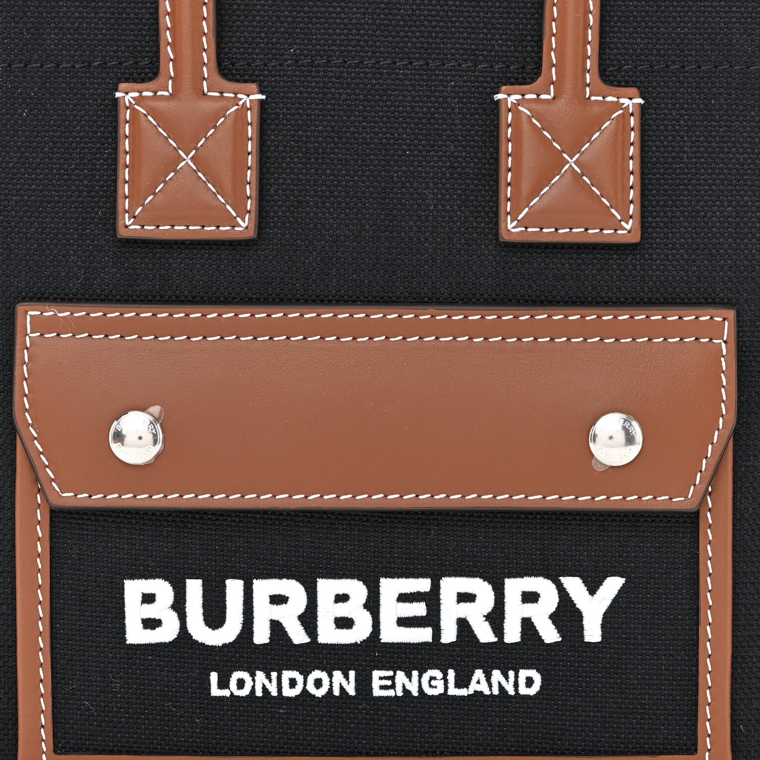 Burberry Canvas Smooth Calfskin Mini Two Tone Freya Tote Black Tan 8 of 10