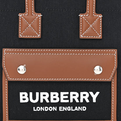 Burberry Canvas Smooth Calfskin Mini Two Tone Freya Tote Black Tan 8 of 10
