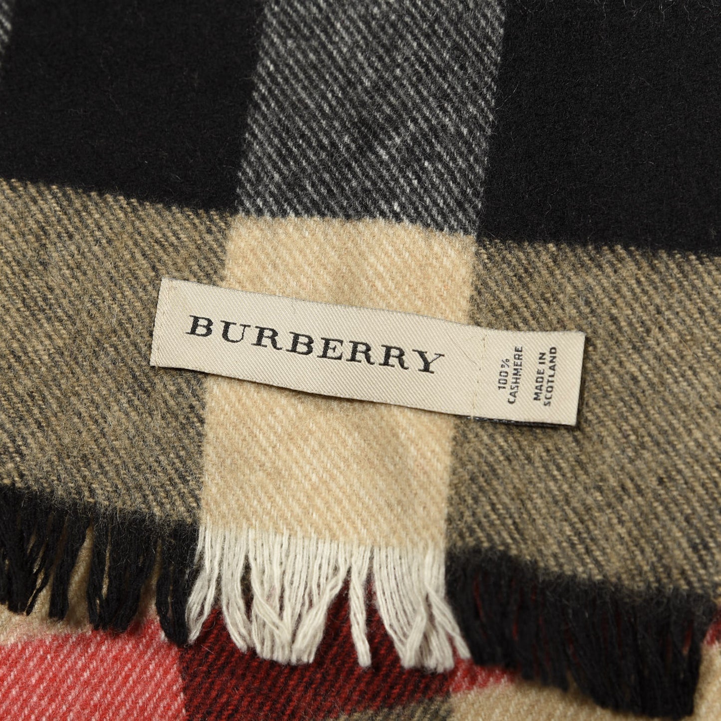 Cashmere Mega Check Fringe Scarf Camel