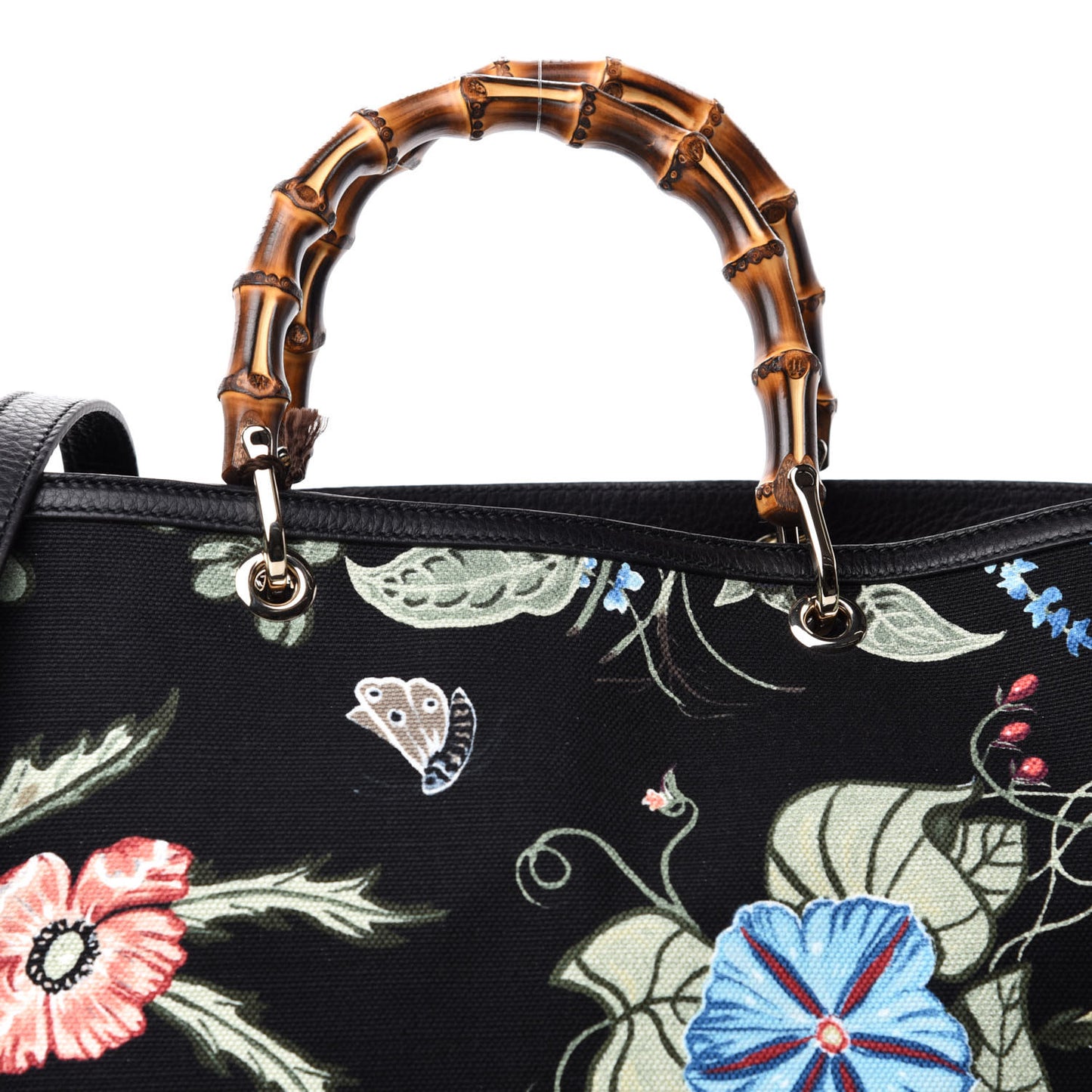Canvas Cellarius Calfskin Flora Knight Large Bamboo Shopper Tote Black