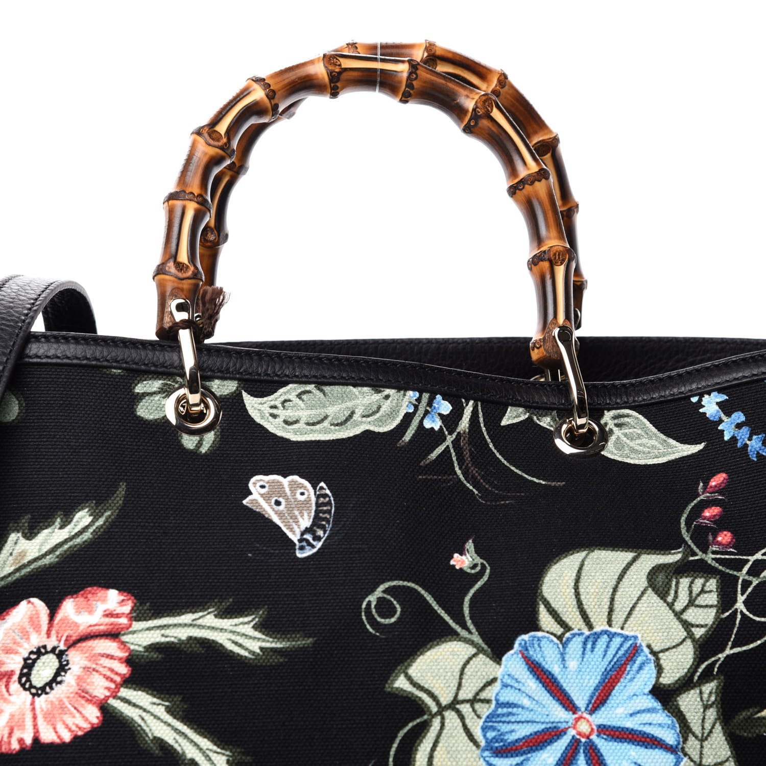 Gucci Canvas Cellarius Calfskin Flora Knight Large Bamboo Shopper Tote Black 10 of 10