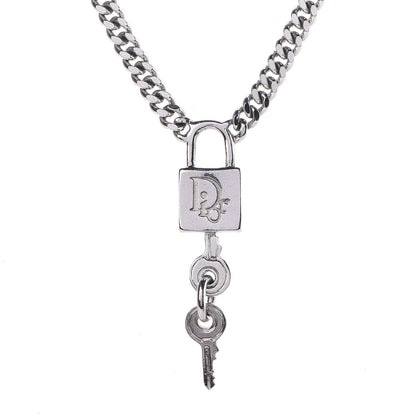 Christian Dior Metal Lock and Key Necklace Silver 4 of 5