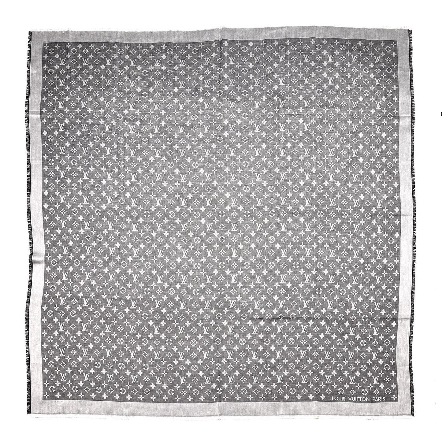 Wool Silk Monogram Denim Shawl Black