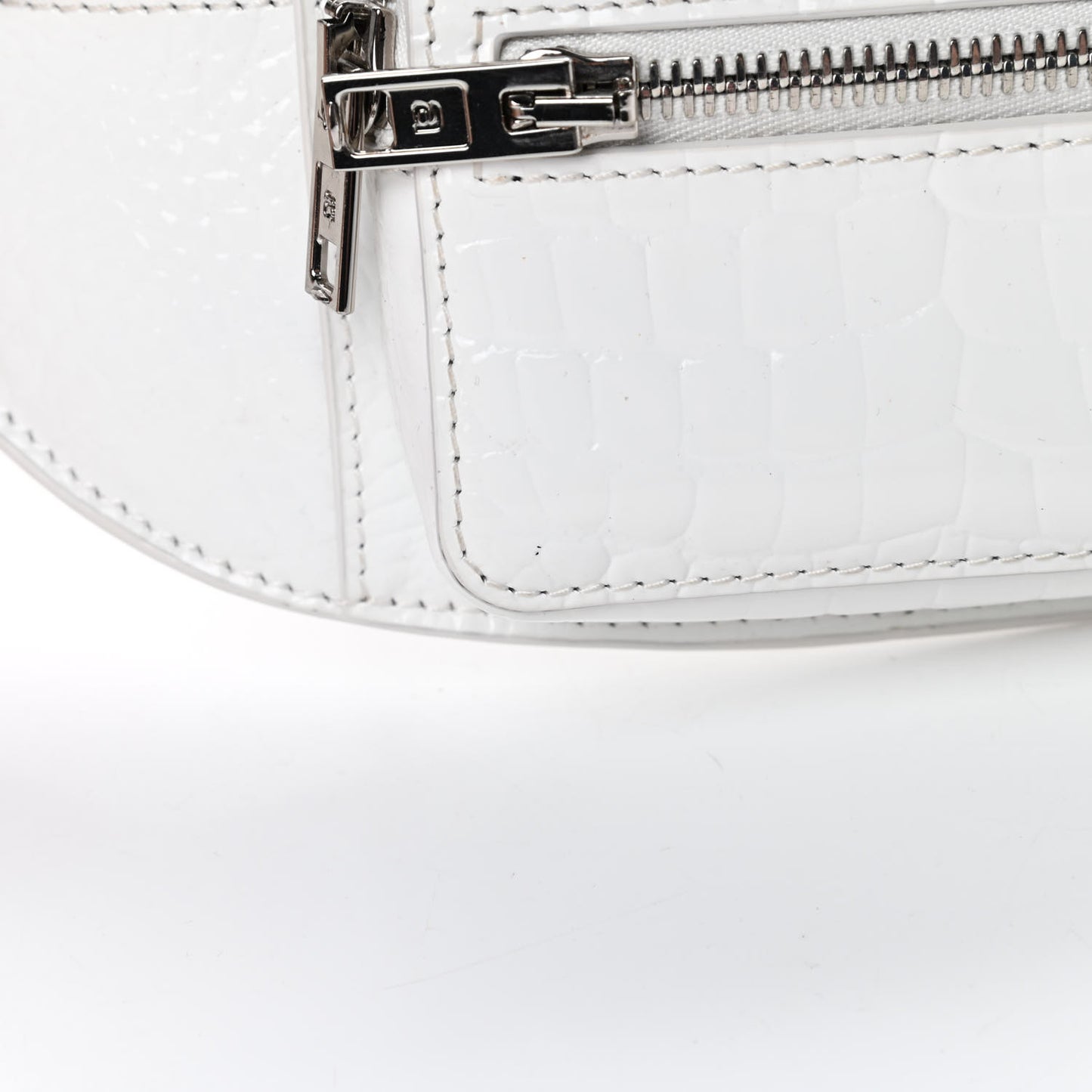 Crocodile Embossed Patent Mini Top Handle Attica Belt Bag White