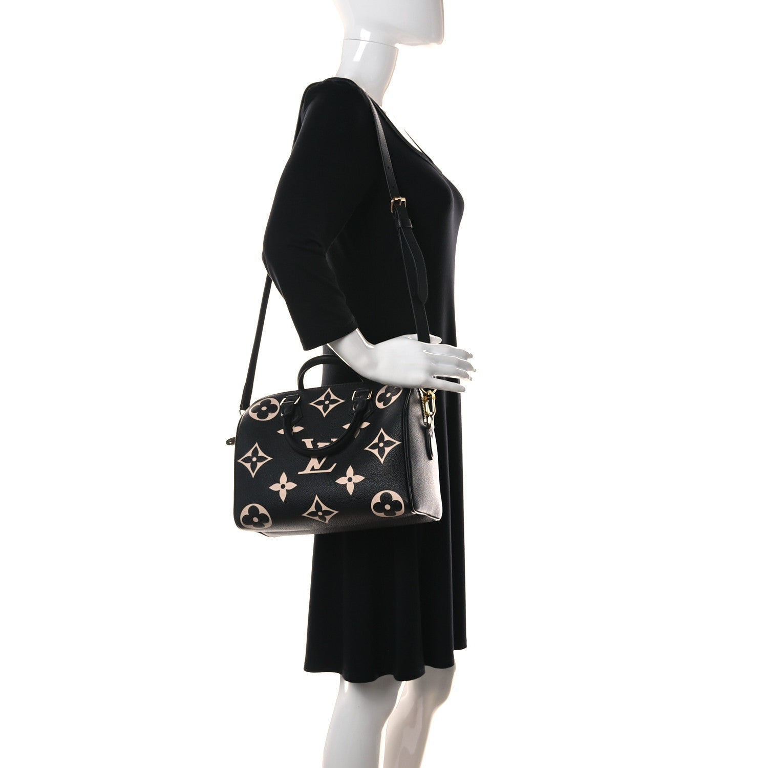 Louis Vuitton Empreinte Monogram Giant Speedy Bandouliere 25 Black Beige 2 of 11
