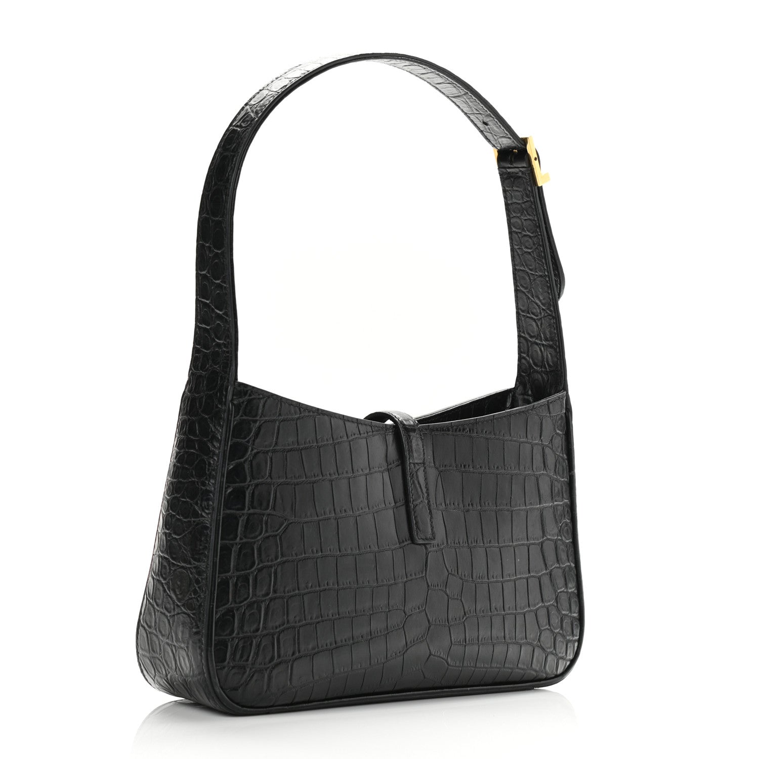 Saint Laurent Calfskin Crocodile Embossed Le 5 A 7 Hobo Black 3 of 7