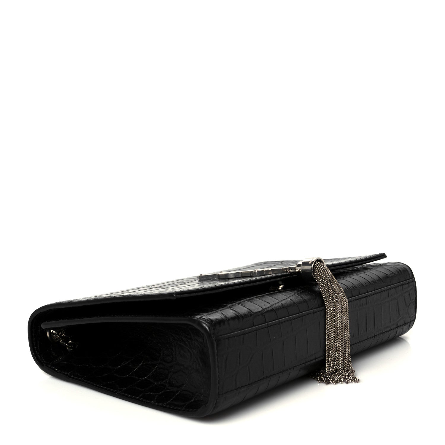 Saint Laurent Calfskin Crocodile Embossed Medium Classic Monogram Kate Tassel Satchel Black 4 of 11
