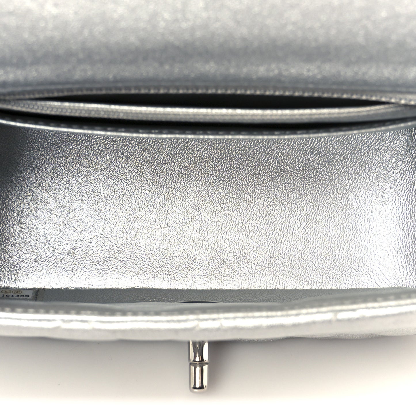 Metallic Lambskin Quilted Mini Square Flap Silver