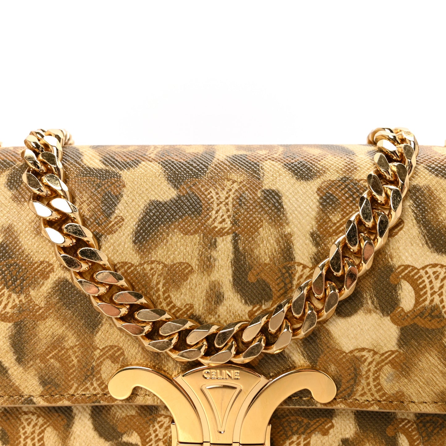Canvas Leopard Print Triomphe Chain Shoulder Bag