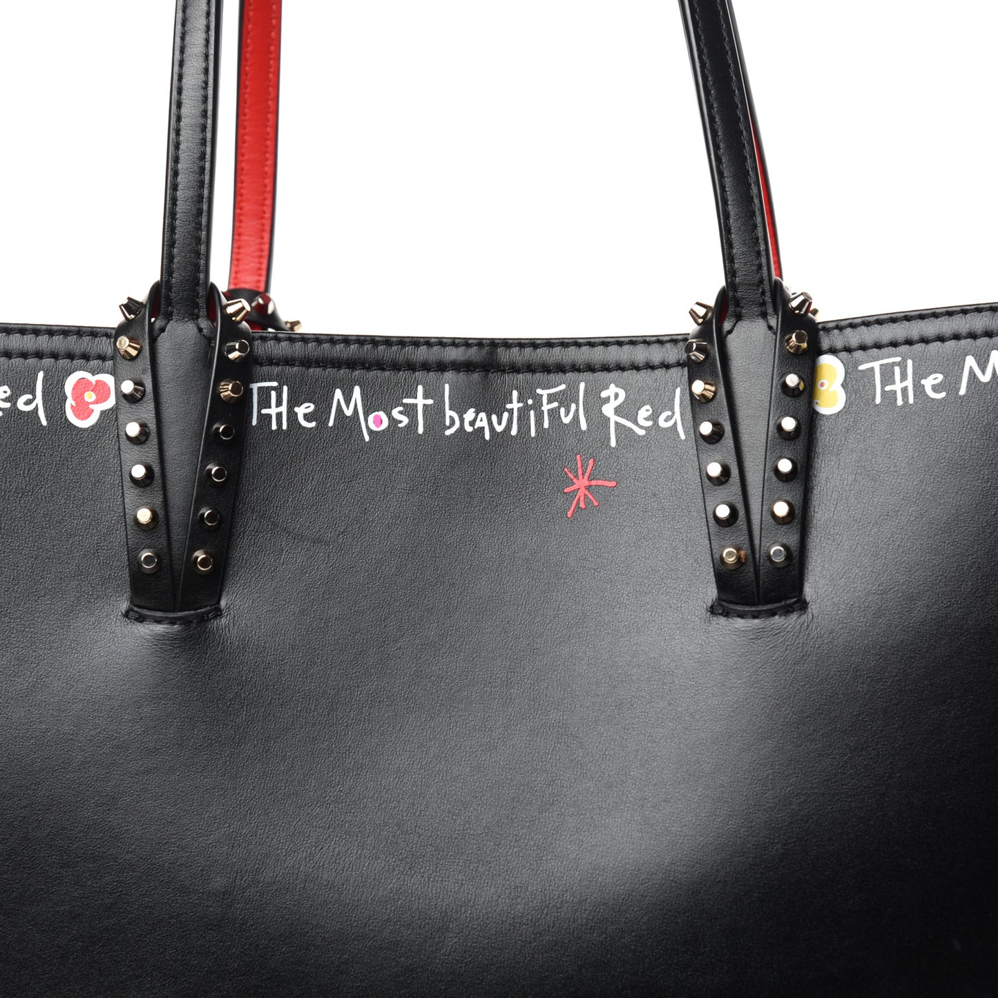 Calfskin Beautiful Red East West Cabata Tote Black Multicolor