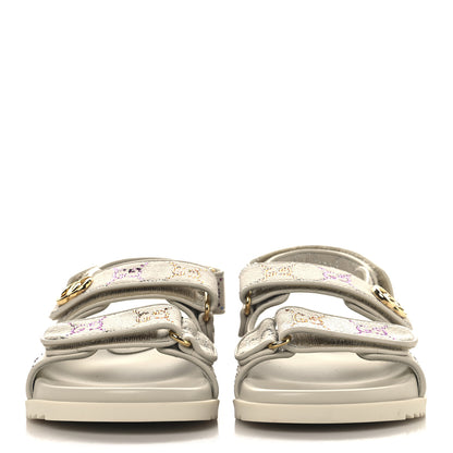 Gucci Canvas Lame Crystal GG Monogram Double G Womens Dad Sandals 37.5 Gardenia Silver Mystic White 3 of 9