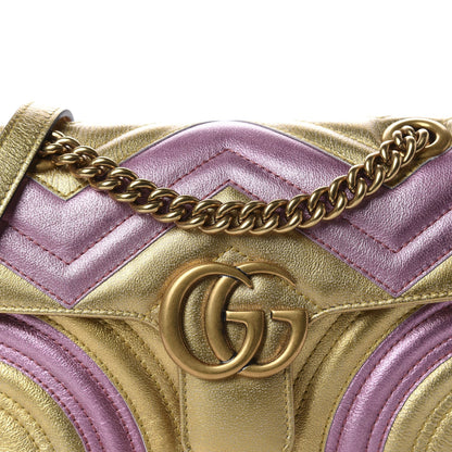 Gucci Metallic Calfskin Matelasse Mini GG Marmont Shoulder Bag Gold Pink 10 of 10