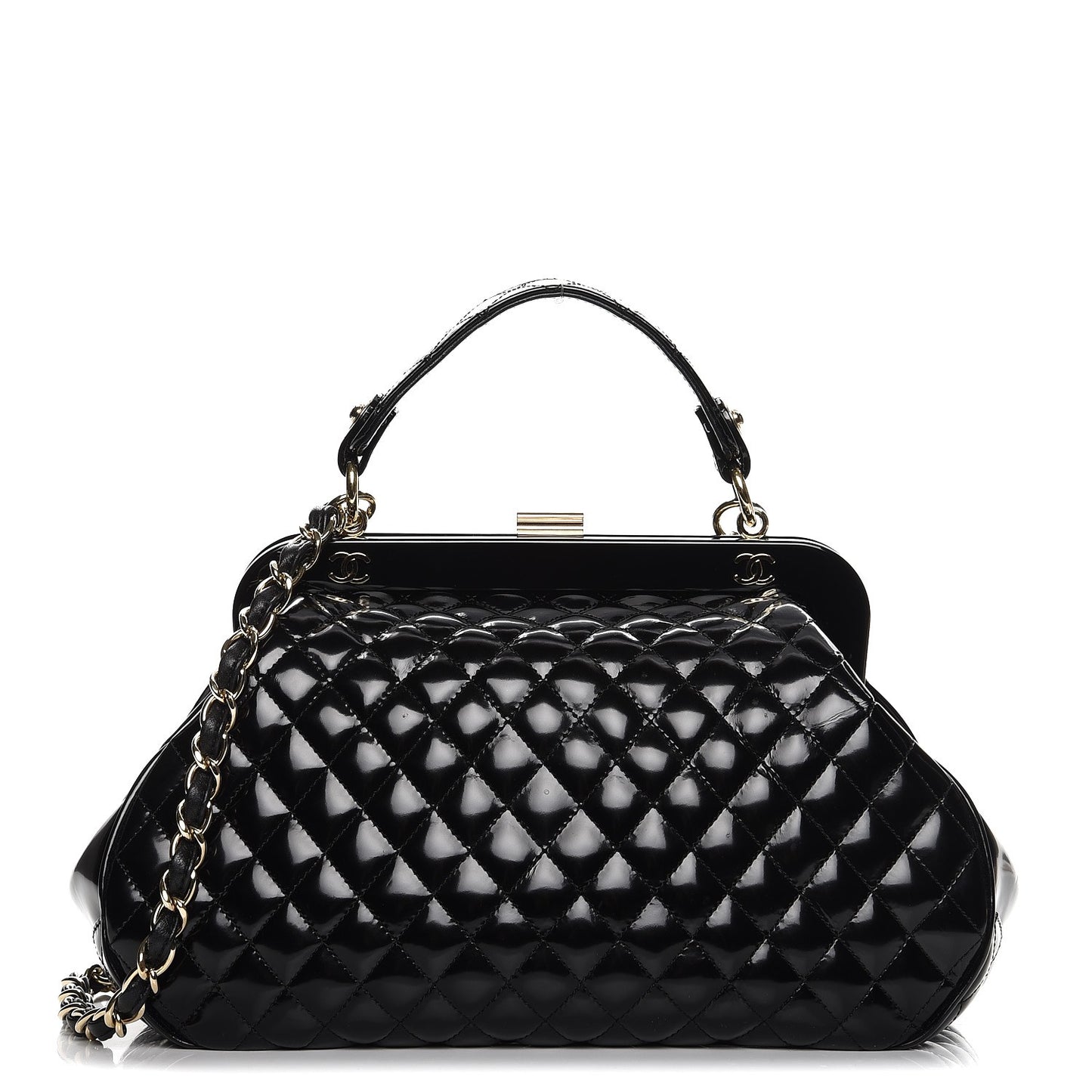 Glazed Calfskin Quilted Small Mademoiselle Frame Bag Black