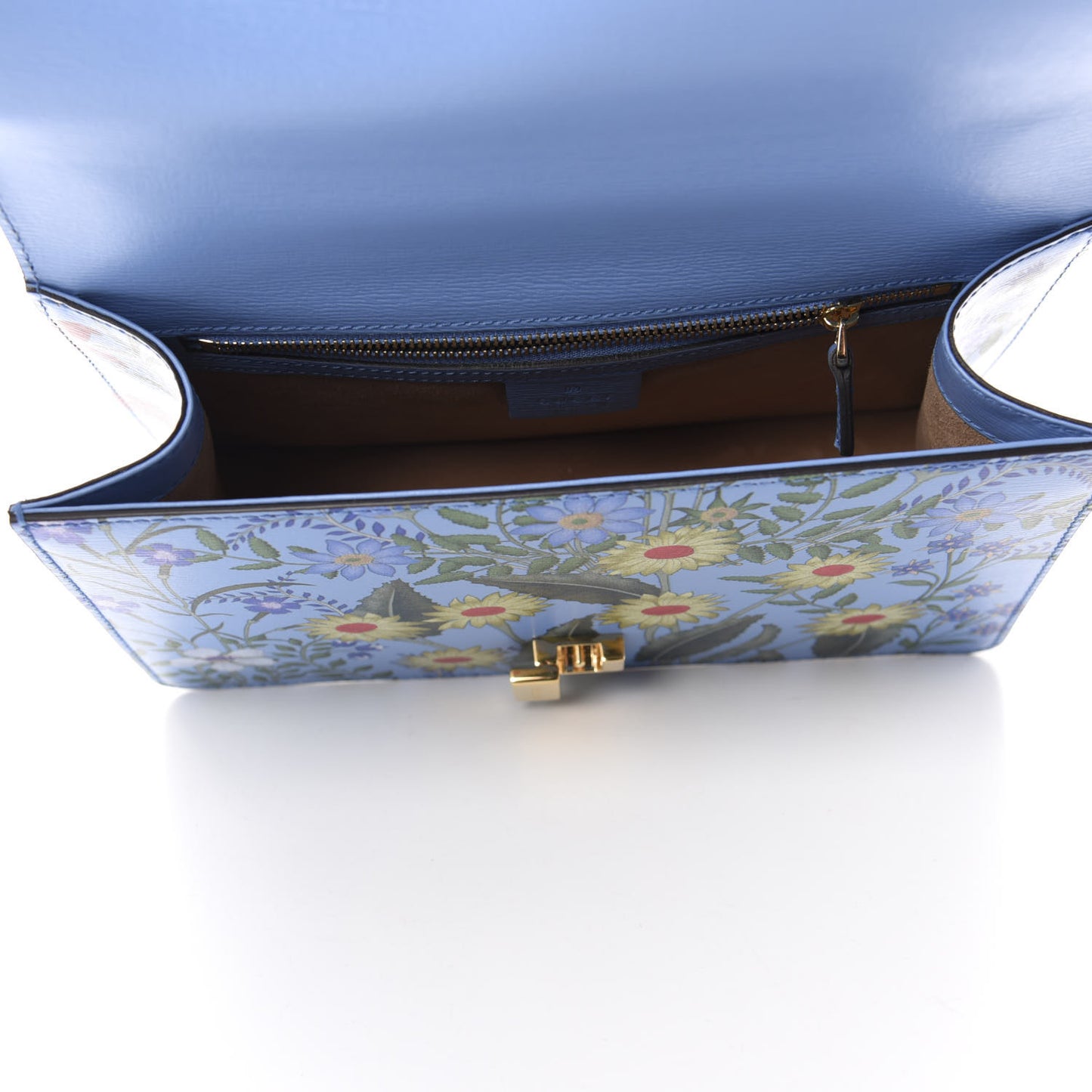 Shangai Calfskin Web New Flora Small Sylvie Shoulder Bag Azure