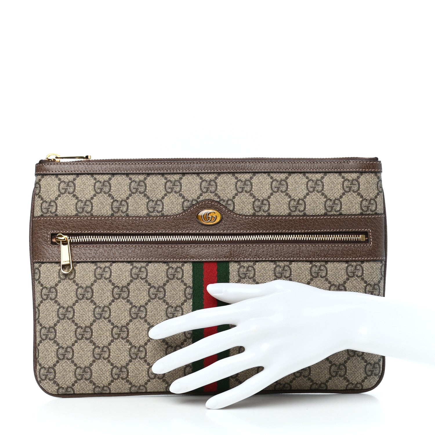 Gucci GG Supreme Monogram Large Ophidia Pouch Clutch Brown 2 of 7