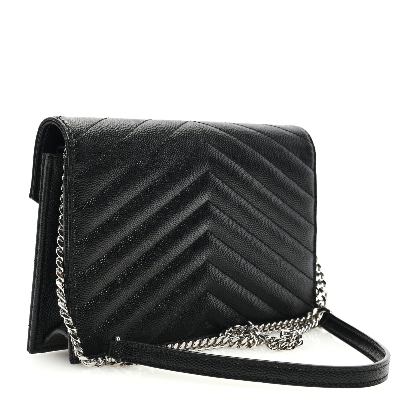 Grain De Poudre Matelasse Chevron Monogram Envelope Chain Wallet Black