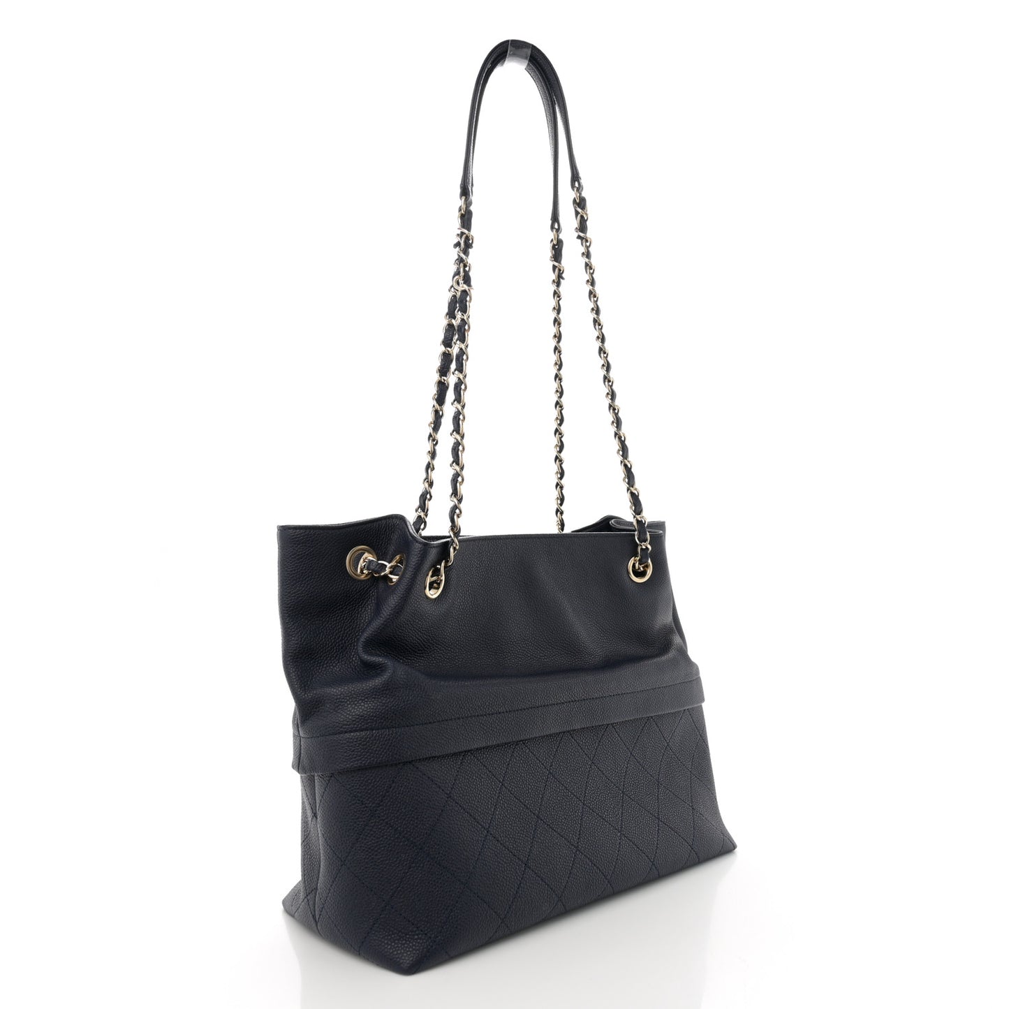 Crumpled Grained Calfskin Zip and Carry Shopping Tote Navy
