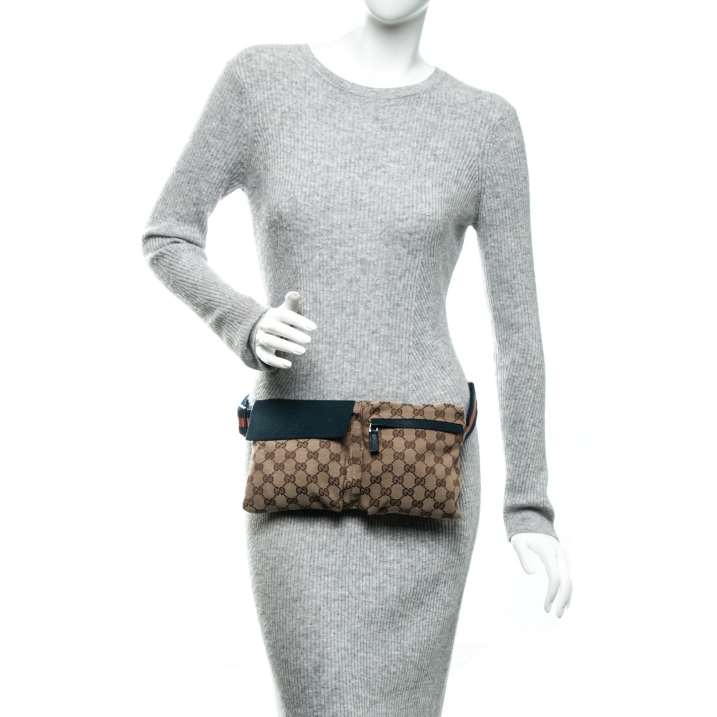 GG Monogram Web Double Pocket Belt Bag Turquoise