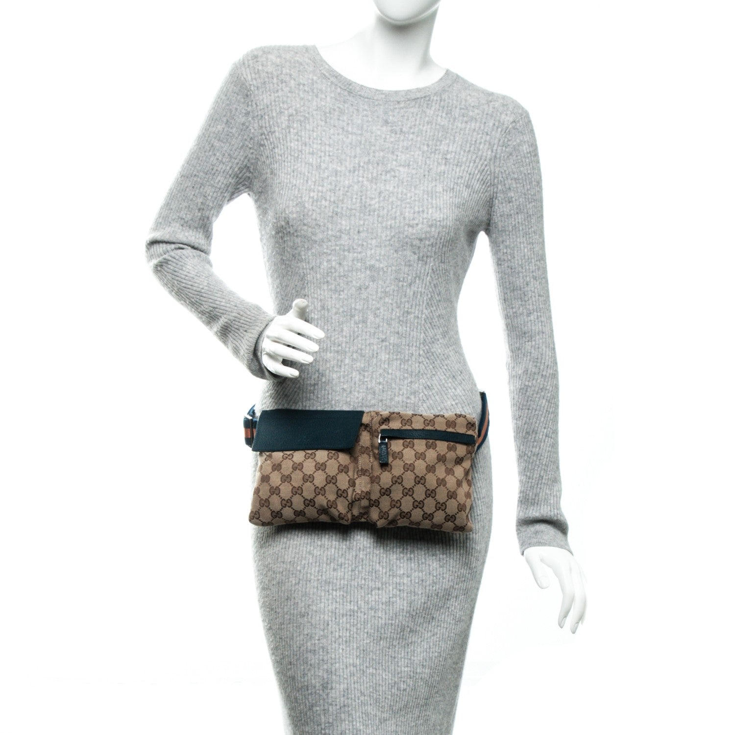 Gucci GG Monogram Web Double Pocket Belt Bag Turquoise 2 of 7