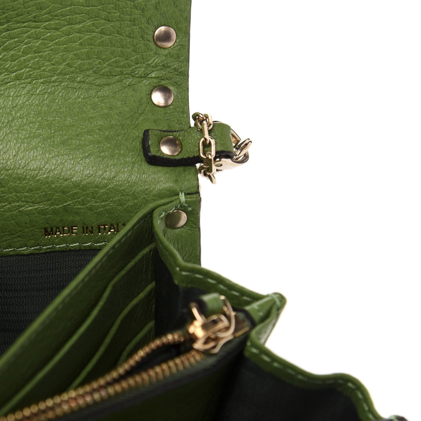 Pebbled Calfskin Rockstud Flap Wallet On Chain Deep Clover