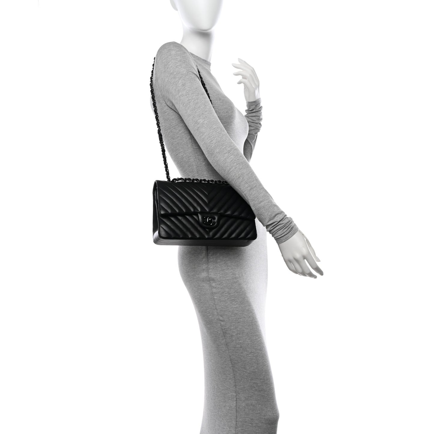 Lambskin Chevron Quilted Medium Double Flap So Black