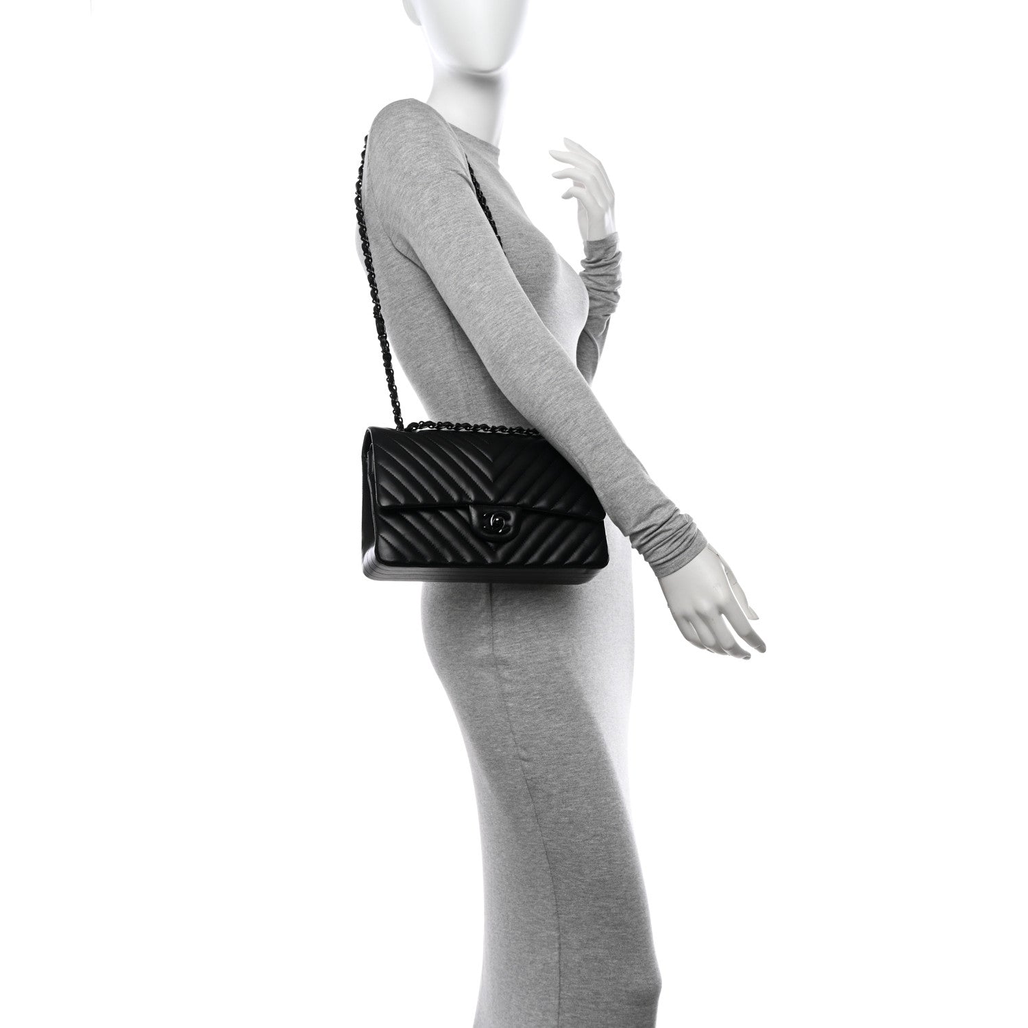 Chanel Lambskin Chevron Quilted Medium Double Flap So Black 2 of 11