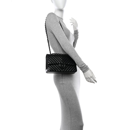 Chanel Lambskin Chevron Quilted Medium Double Flap So Black 2 of 11