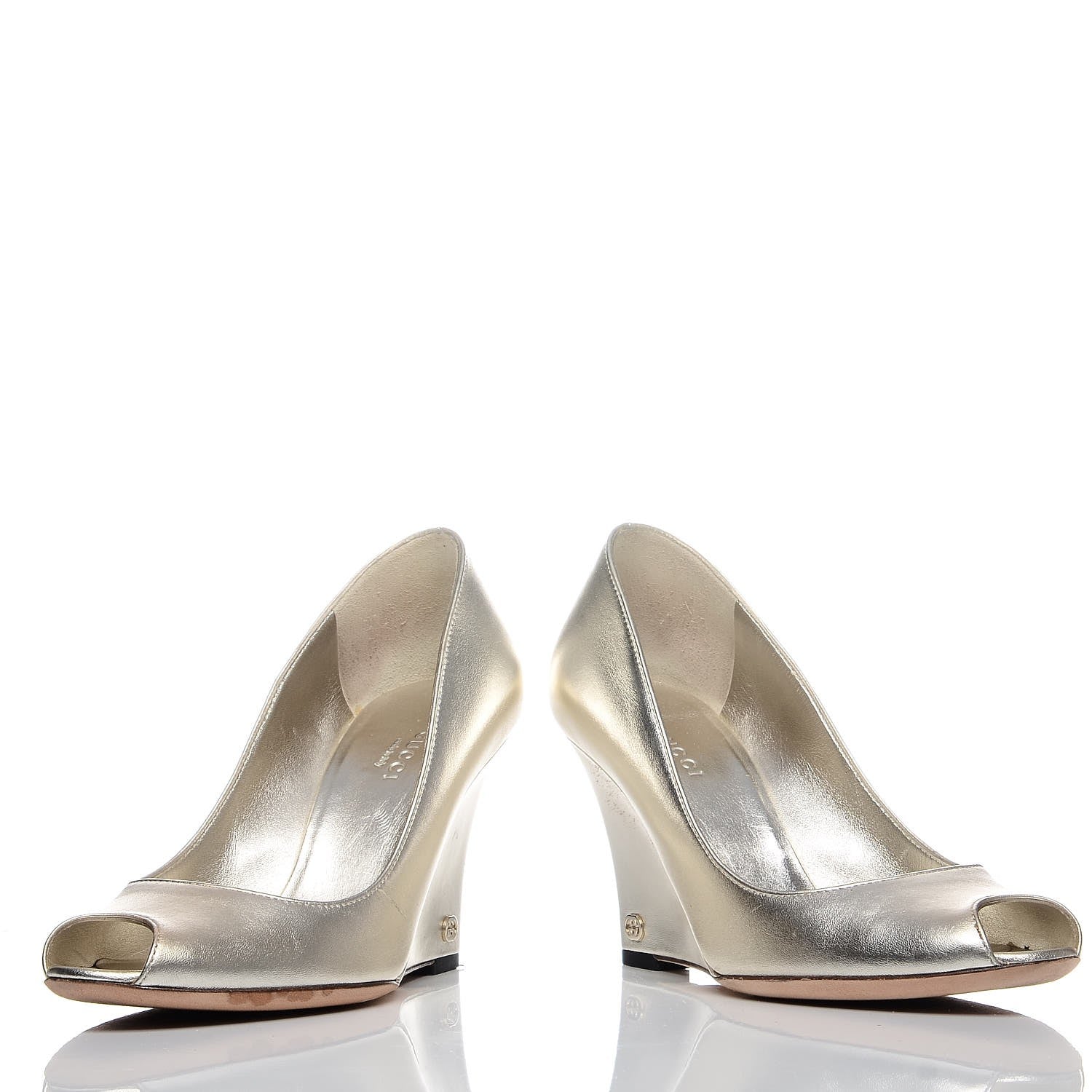Gucci Metallic Nappa Peep Toe Wedges 6 Athena 6 of 11