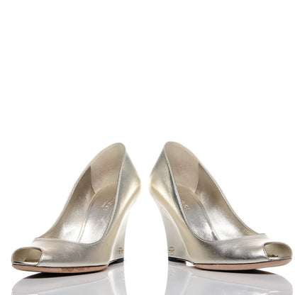 Gucci Metallic Nappa Peep Toe Wedges 6 Athena 6 of 11