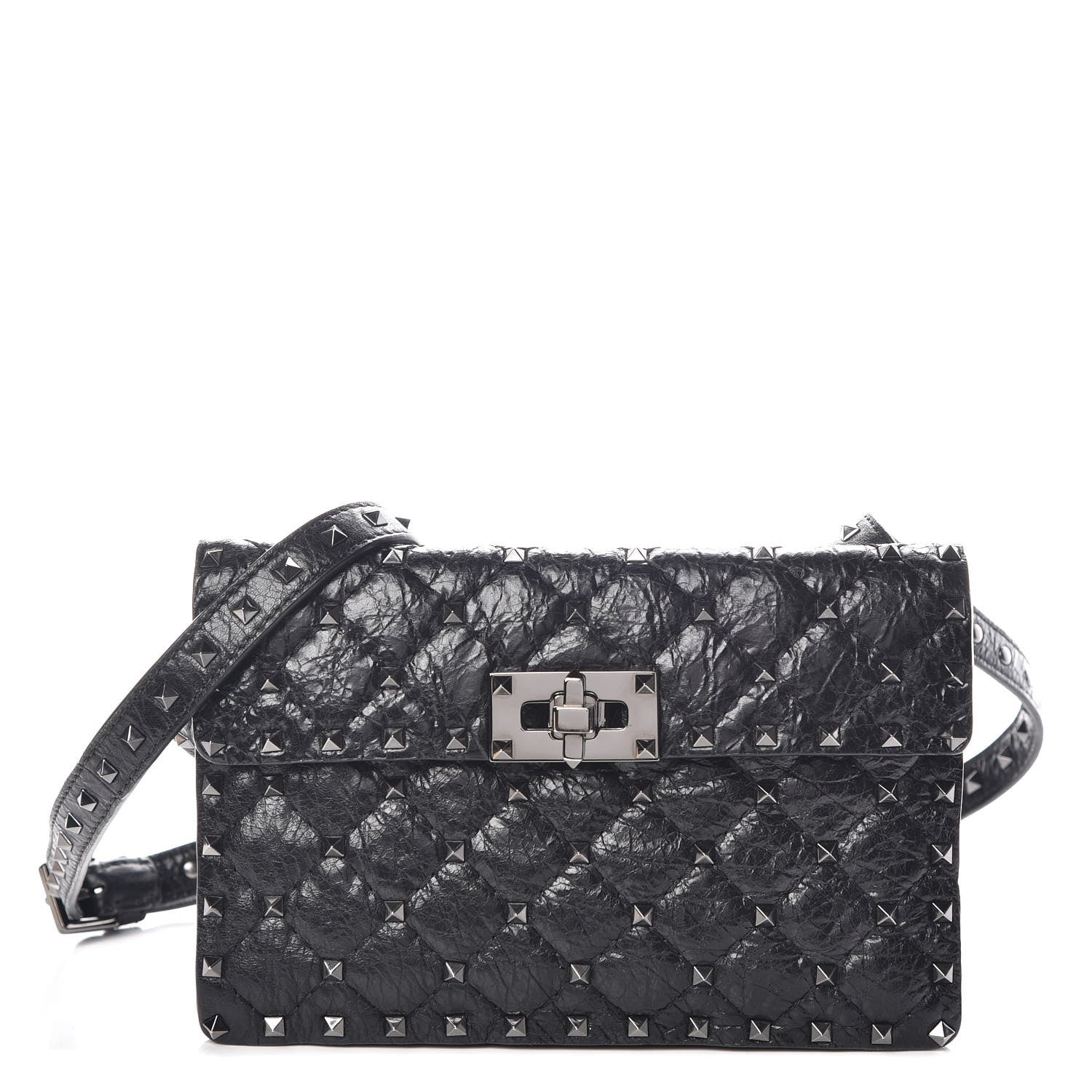 Valentino Garavani Craquele Nappa Rockstud Spike Crossbody Bag Black 1 of 10