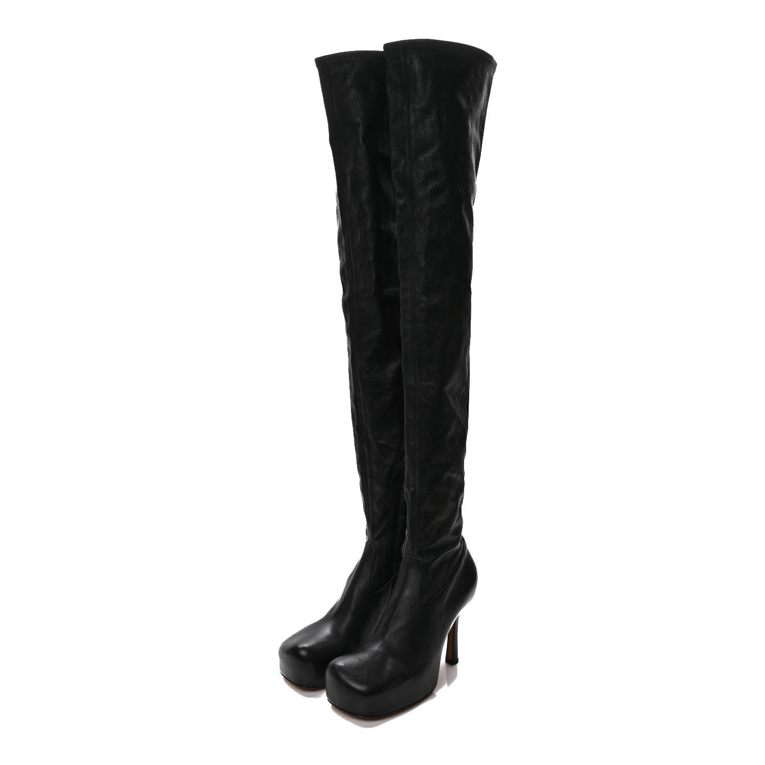 Bottega Veneta Nappa Platform Square Toe Over The Knee Boots 38.5 Black 3 of 7