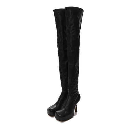 Bottega Veneta Nappa Platform Square Toe Over The Knee Boots 38.5 Black 3 of 7