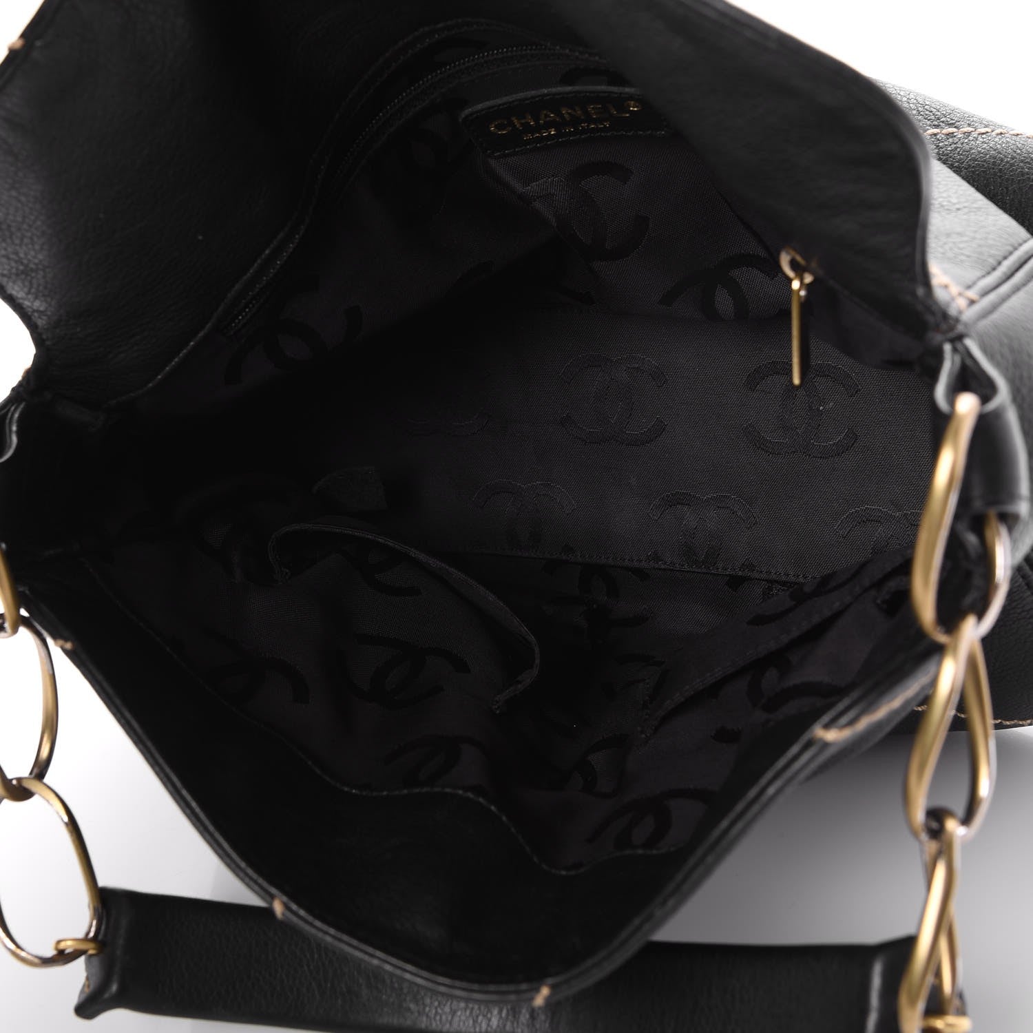 Chanel Calfskin Contrast Stitch Shoulder Bag Black 5 of 7