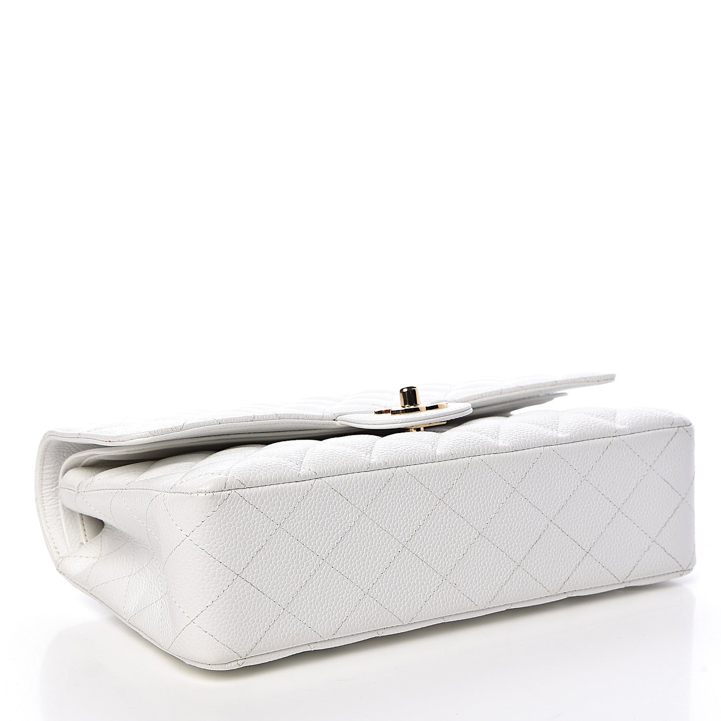 Caviar Quilted Medium Double Flap White
