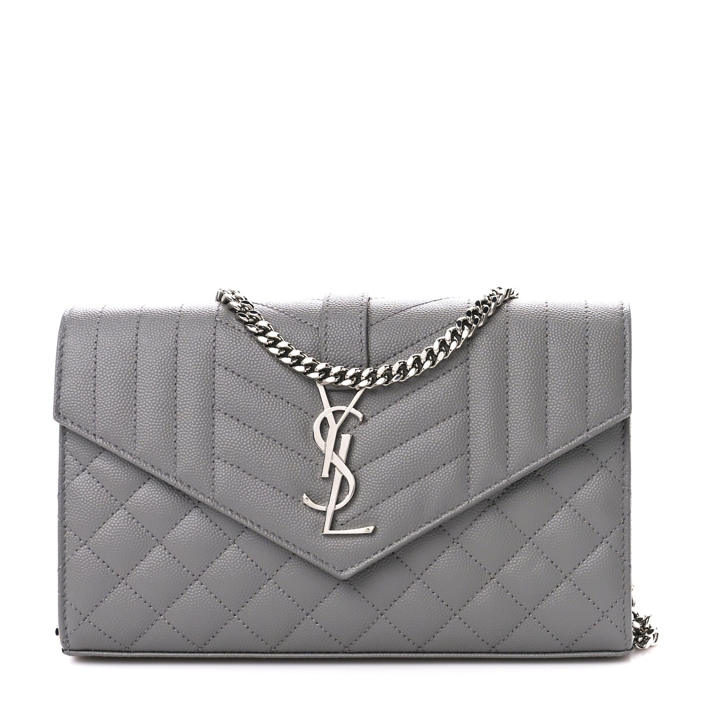 Grain De Poudre Tri-Quilt Monogram Chain Wallet Fog