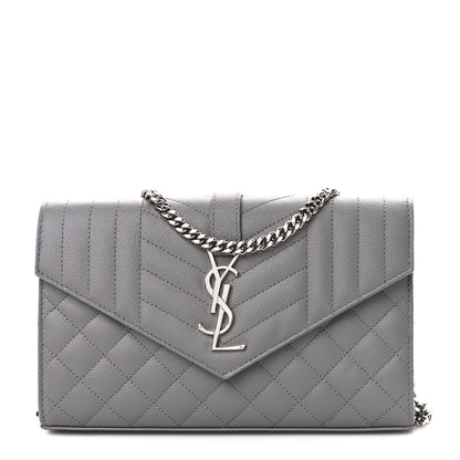 Saint Laurent Grain De Poudre Tri-Quilt Monogram Chain Wallet Fog 1 of 10